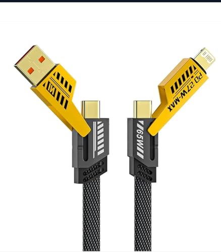 Image of PremiumAV 65W Fast Charging Cable - 2-in-1 USB-A to USB-C and Lightning Multi-Angle Nylon Braided Cable for iPhone, Android, Tablets, Power Banks, and USB-C Devices