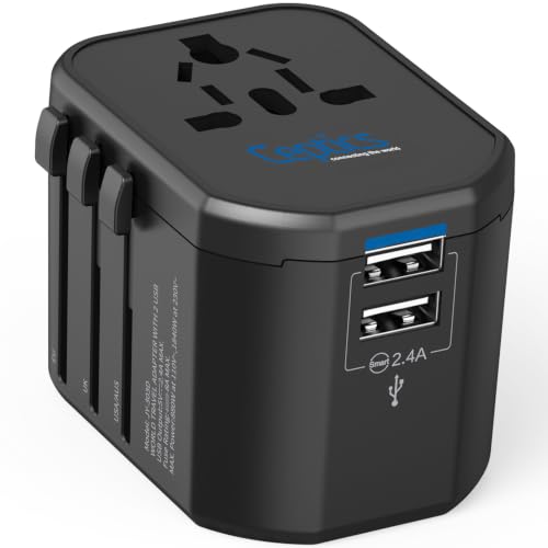 Image of Ceptics Universal Travel Adapter - 3 in 1 Worldwide Travel Adapter, Universal Plug Socket and 2 x USB, with 2.4A, International Travel Adapter