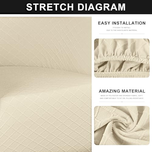 Image of SearchI Club Chair Slipcover Stretch Barrel Chair Covers Jacquard Tub Chair Slipcover Spandex Armchair Sofa Cover Removable Couch Furniture Protector Arm Chair Cover for Living Room(Beige Rhombus)