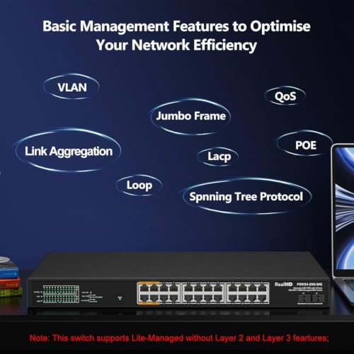 Image of 24-Port 2.5Gb PoE++ Lite-Managed Ethernet Network Switch, 2 x 10G SFP+ Ports, 4 PoE++ and 20 PoE+ Ports@500W, IEEE 802.3at / bt 90W, VLAN /QoS / IGMP, 160G Bandwidth, Metal Internet Switch, 1U Rack Mount