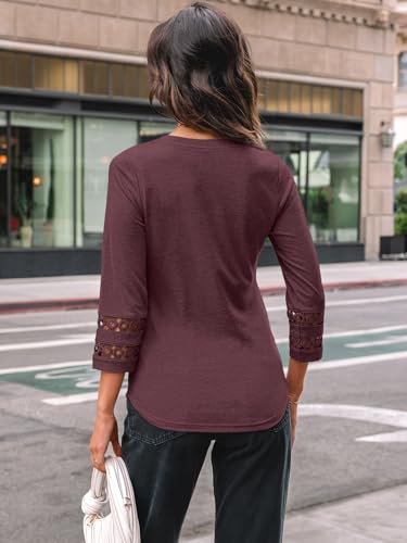 AUTOMET 3/4 Length Sleeve Womens Tops Crewneck Lace Tunic Business Casual Dressy Blouses Fall Trendy Outfits 20254