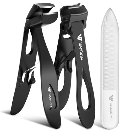 Image of German Nail Clippers for Men, VANWIN Toenail Clippers for Thick Nails for Seniors with 16mm Wide Jaw, Ergonomic Heavy Duty Angled Head Toe Nail Clippers with Catcher Fingernail Clipper for Women Black