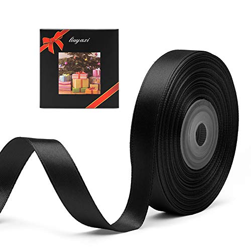 Image of Solid Color Double Faced Black Satin Ribbon 5 /8 inch X 25 Yards, Ribbons Perfect for Crafts, Wedding Decor, Bow Making, Sewing, Gift Package Wrapping and More