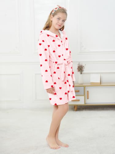 Image of Umeyda Girls Fleece Hooded Robes, Warm Printed Bath Robe for Kids Soft Fuzzy Bathrobe for Gifts