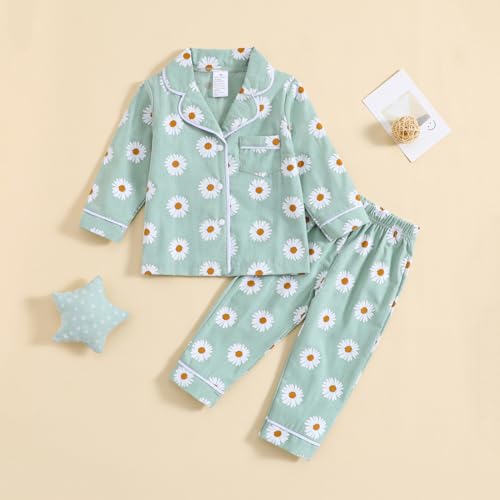 Toddler Baby Boy Girl Satin Pajamas Set Floral Long Sleeve Button Down Sleep Shirts Top Lounge Pants Fall Pjs Kids Sleepwear4