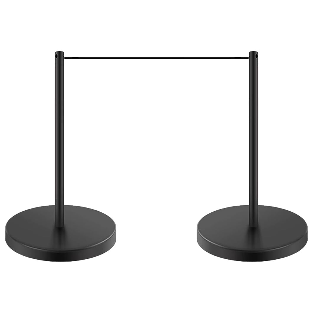 Aioneer Crowd Control Stanchions Set With Elastic Cord, 17.7" Safety Barrier Posts For Museums And Exhibitions-Black-2 Pcs