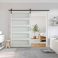 SmartStandard 48 x 84 in Glass Barn Door with 8FT Sliding Hardware Kit & Handle, Pre-Drilled Ready to Assemble, Waterproof PVC Coating, White, 5-Panel Glass