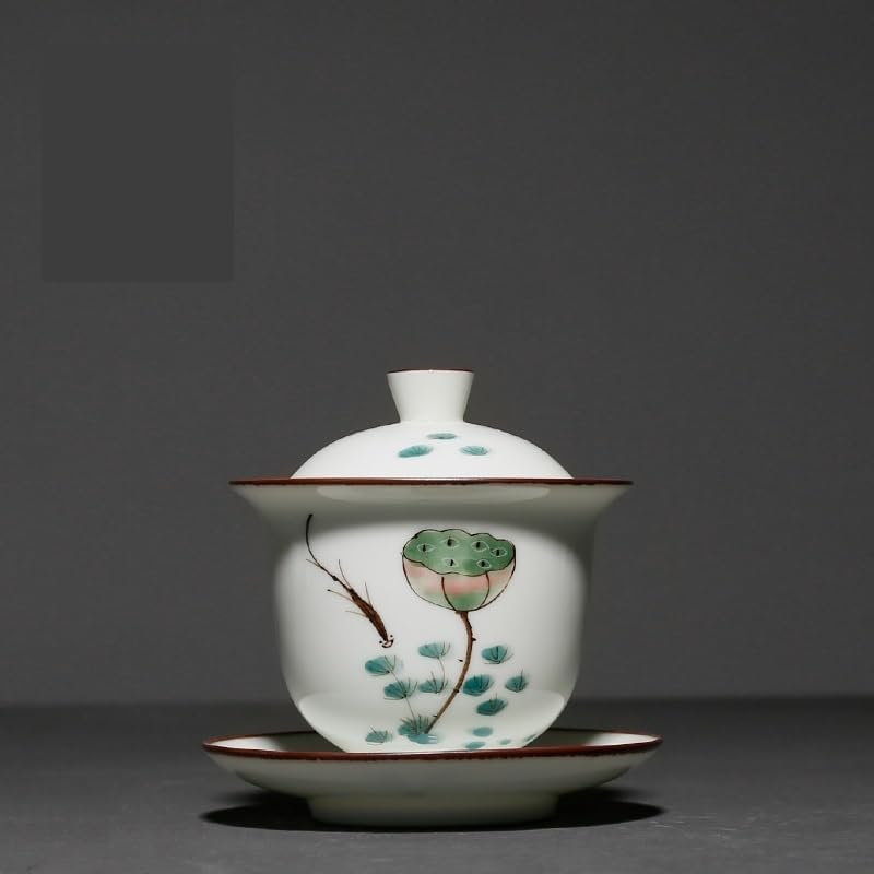 GSOUL Kungfu Tea cup Travel Coffee Cup Hand-painted Covered Bowl Kung Fu Tea Set Household Ceramic Retro Small Tea Cups