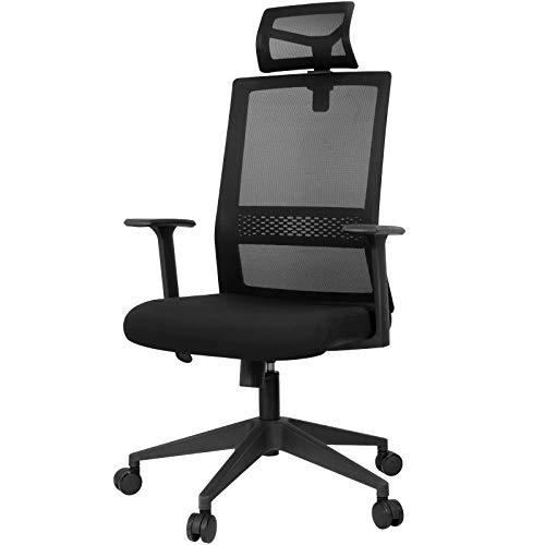 SunJas Bureaustoel, ergonomisch, gamerstoel, draaistoel, comfortabele bureaustoel, met 3D-armleuningen, in hoogte verstelbaar, zwart