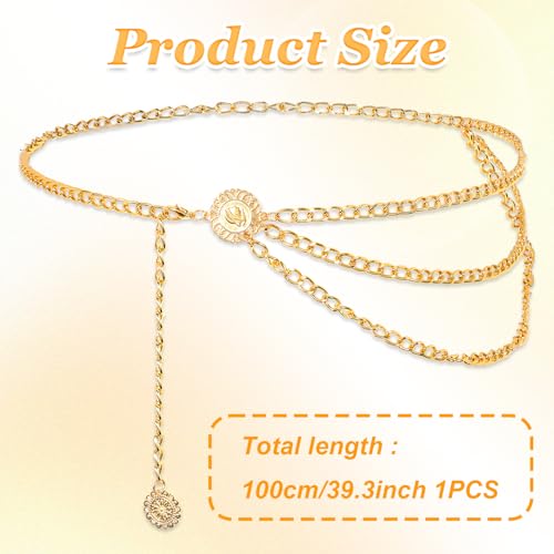 Multilayer Metal Waist Chain Belt for Women, Fashion Multilayer Adjustable Women Gold Long Belt Body Belly Jewelry for Dresses Jeans Trousers2