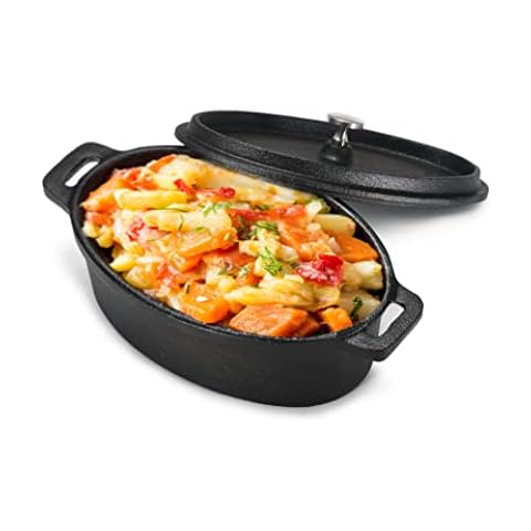 COMMERCIAL CHEF Mini Casserole Dish with Lid, 0.63 Qt. Cast Iron Casserole Dish for Baking, Cast Iron Cookware Mini Dutch Oven Ramekin with Handles & Stainless Steel Knob Cover