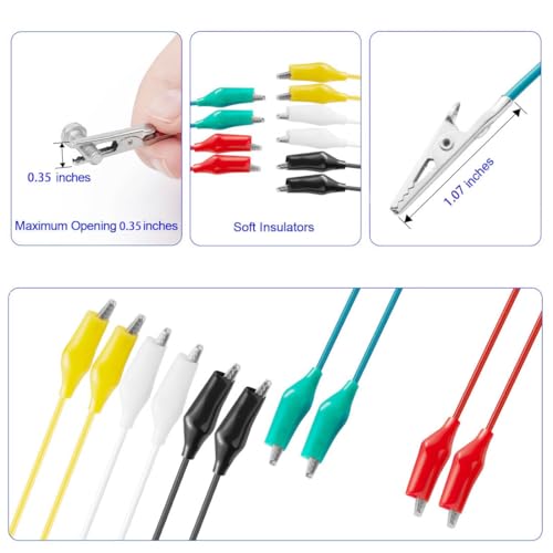 Image of 30 PCS Alligator Clips Insulated Metal, 5 Colors Crocodile Clips Electrical with Wires, Alligator Clips for Crafts, Electrical Testing, Circuit Connection, Experiment (50cm /19.68inch)