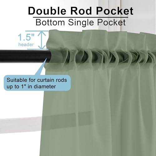 Image of OWENIE Short Sheer Curtains 30 Inches 2 Panels Set, Kitchen Tiers Light Filtering Rod Pocket Cafe Curtains for Kitchen Bathroom Small Half Window, 42 in W x 30 in L, Sage Green
