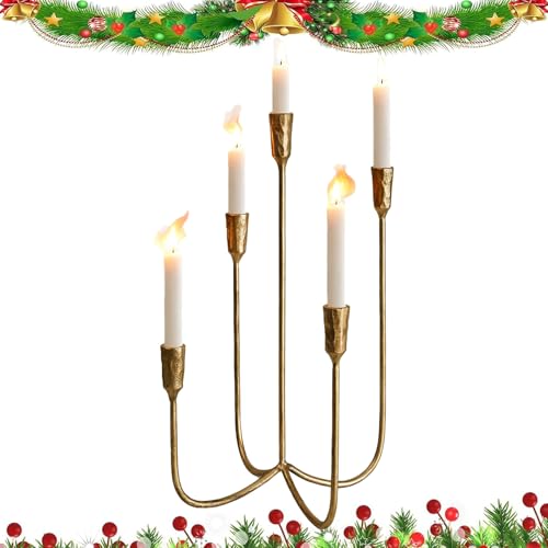 5 Candle Cast Iron Metal Candelabra Candlestick Holders, 15 Inch Tall Candle Holder Wedding Event Can, Decorative Metal Candelabra Candle Holder, for Dinner Parties, Weddings, Christmas (1pc)