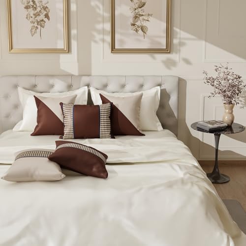 Image of Stoa Paris Cushion Covers for Home, Digital Printed Pillow Covers Set of 5, Throw Cushion Covers for Bed, Sofa, Home Decor - Hot Chocolate, Charming Ivory