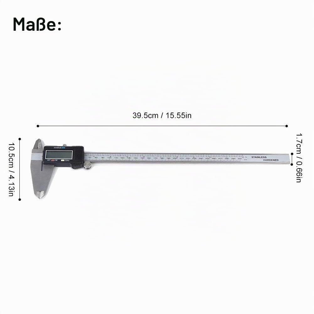 Messchieber, 30 cm, digital, LCD-Display, Edelstahl, metrische Umrechnung, Präzisionsgerät, mit Batterie, Hülle