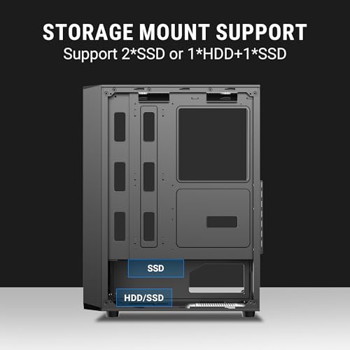 Ant Value Tempered_Glass VM41 Mid-Tower Computer Case/Gaming Cabinet - Black | Support ATX, M-ATX, ITX | Pre-Installed 3 Front & 1 Rear Rainbow Fans - Image 7