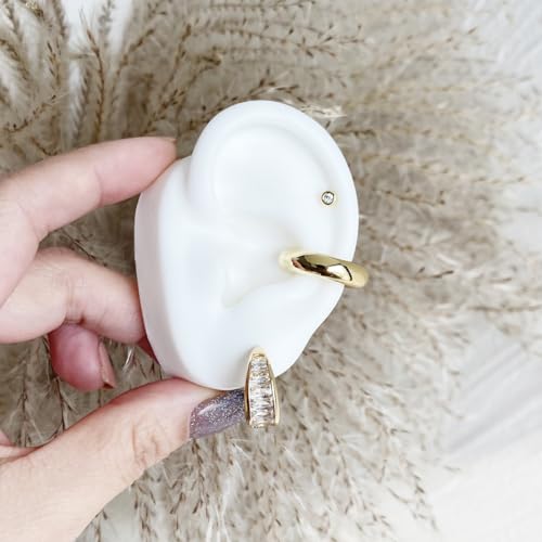Image of Obidos 14K Gold Plated chunky hoops | Thick Huggie Earrings | Open Hoop Earrings, Baguette Cubic Zirconia Hoops