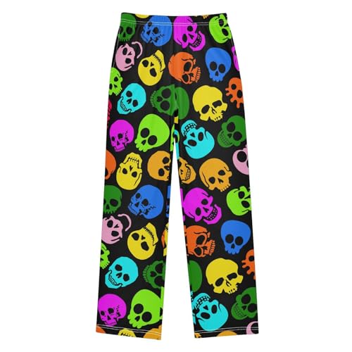 ZZXXB Colorful Skulls Boys Long Pants Soft Trousers Elastic Waist Kids Lounge Bottoms with Pockets S-XL
