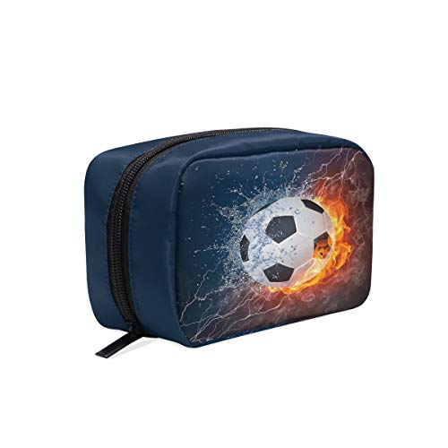 Bolsa de maquillaje de pelota de fútbol en el fuego y el agua bolsa de cosméticos neceser bolsa de viaje para mujeres  organizador portátil bolsa de almacenamiento bolsa caja bolsas