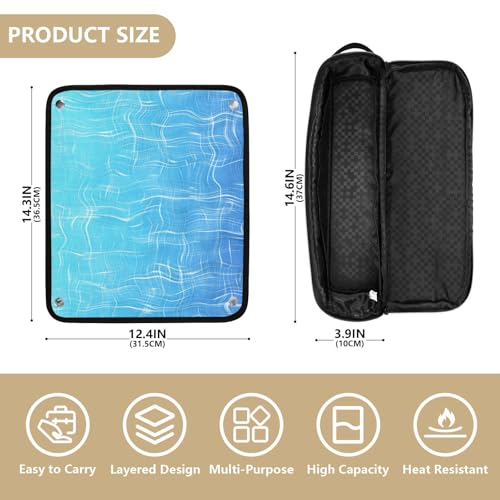 Bolsa de viaje para herramientas de cabello con tapete térmico para planchas y rizadores color azul cielo con diseño craquele miniatura 4