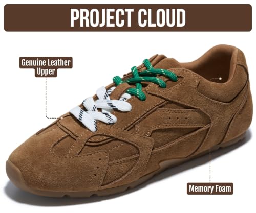 Image of Project Cloud Leather Barefoot Shoes Women - Memory Foam Lace-Up Womens Sneakers - Lightweight & Non Slip Womens Shoes Casual - All-Day Women's Fashion Sneakers for 2026