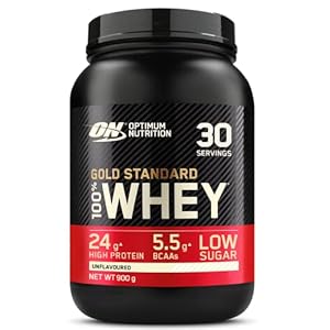 Optimum Nutrition Gold Standard 100% Whey Spieropbouw en Herstel, Proteïnepoeder met Lichaamseigen Glutamine en BCAA Aminozuren, Zonder Toegevoegde Smaak, 30 Porties, 900 g