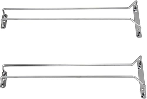 Miniatura 10 de Juego de 2 estantes para copas de vino de 24 pulgadas, acabado de latón, estante para colgar debajo del gabinete, soporte para copas de vino,