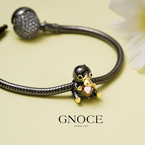 Image of GNOCE Embraces Heart Gemstone Bead Charms 925 Sterling Silver Rabbit Horse Triceratops Snake Monkey Cat Platypus Sloth Bear Pig Yak Ghost Matryoshka Doll Jewelry Gift for Women