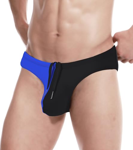 JINSHI Men's Fashion Swim Briefs Sexy Bulge Pouch Fashion Beach Surfing Low Rise Lining Swimwear with Adjustable Drawstring
