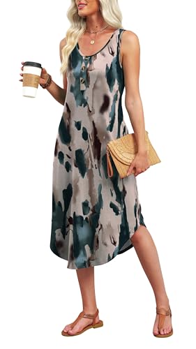 Image of WIHOLL Summer Dresses for Women 2026 Button Front Sleeveless Casual Midi Dress Beach Vacation Sundresses with Pockets
