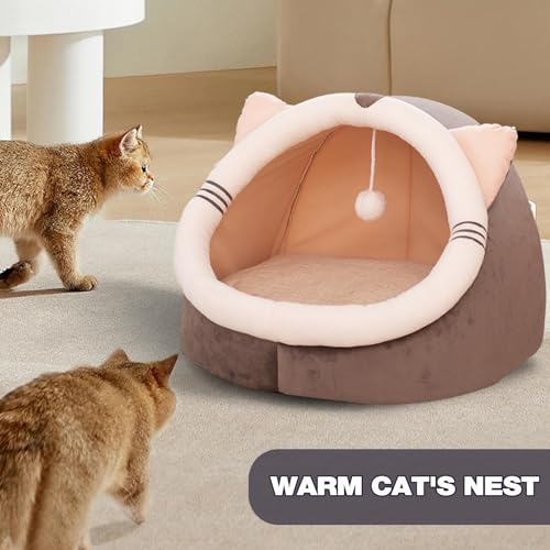 Hundebett für Höhlenhunde – schönes Katzenhaus, halbgeschlossen mit Plüschball | Bequemes Versteck für Katzen, bequemes Hundehöhle für Haustiere, Katzen
