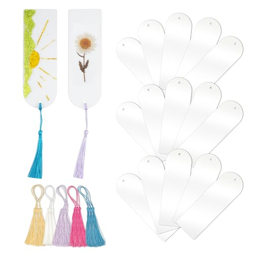 Acrylic Bookmarks Blanks Bulk 30PCS Semicircle Clear Bookmark Plastic Blank 15 Sets with 5 Color Tassels for Vinyl DIY Craft (5.9 * 2.0 inch)