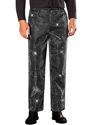 Lars Amadeus Glitter Pants for Men's Irregular Printed Straight Leg Disco Party Metallic Pants