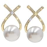 WRITWAA Pendientes de Perlas con Circonitas para Mujer y Adolescentes Ligeros y Elegantes Diseño Pequeño y Versátil para Uso Diario y Ocasiones Especiales Joyería Fina Tono Dorado