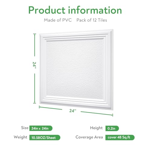 Image of STICKGOO Drop Ceiling Tiles 24x24 Inch, Glue Up Ceiling Panels Pack of 12