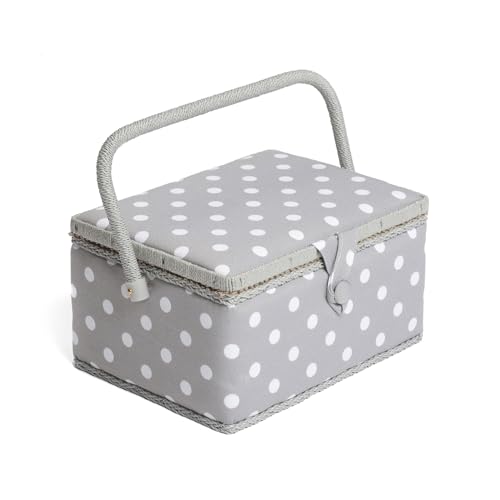 Hobby Gift MRM Costurero Mediano Exclusivo, Caja de Almacenamiento para Manualidades, Bandeja para Accesorios, alfiletero, Mango de PVC, Gris, 18.5x26x15 cm