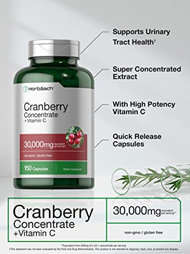 Cranberry Concentrate Extract + Vitamin C | 30,000mg | 150 Capsules | Triple Strength Ultimate Potency Formula | Non-GMO and Gluten Free Cranberry Pills Supplement | by Horbaach - Image 5
