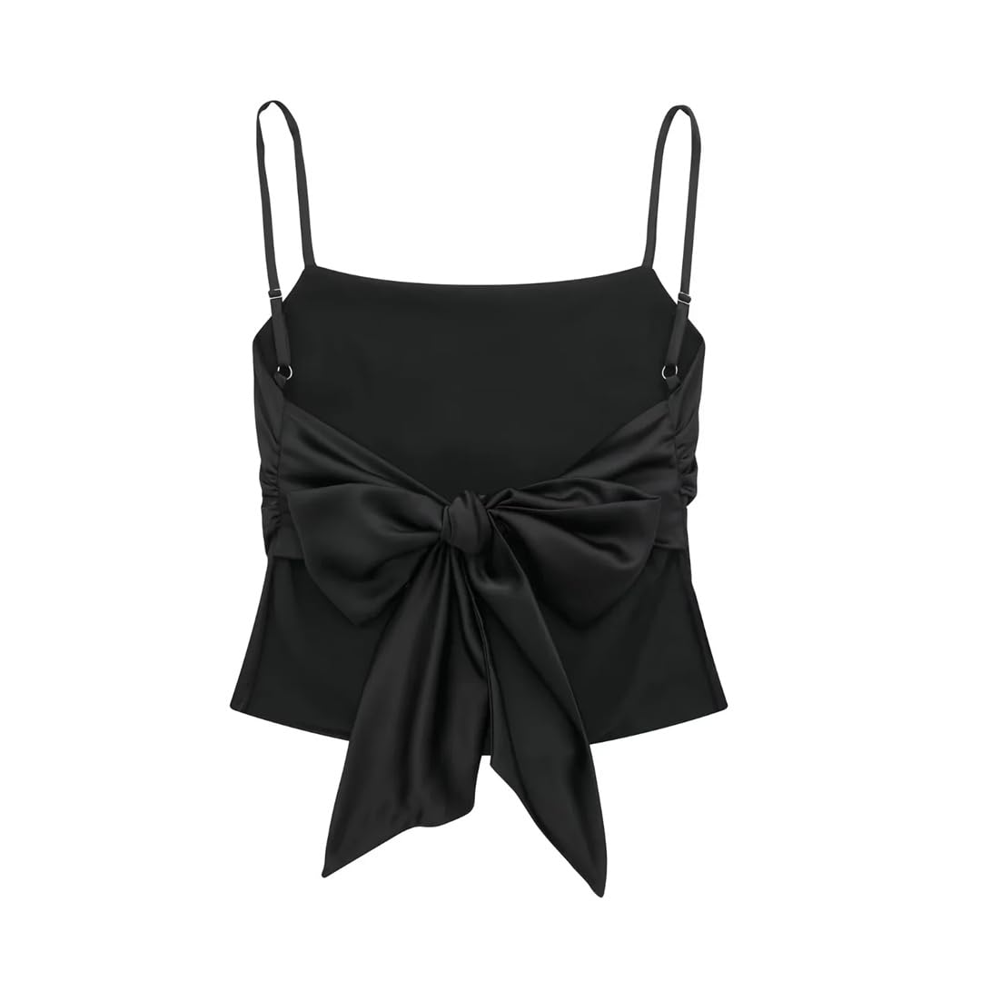 Wvapzxx Haut court d'été sexy en satin avec nœud pour femme