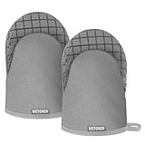 Mini guantes de horno, guantes de cocina, guantes de cocina, guantes de cocina resistentes al calor de 500 grados para cocinar, hornear, barbacoa, con lazo para colgar, 1 par, color gris