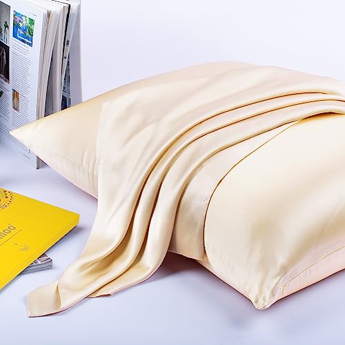 100% Mulberry Silk Pillowcase for Hair and Skin, 25Momme Soft&Smooth, Both Sides Premium Grade 6A Silk Pillow Cover for Women Mom Men (Champagne | 25mm, King 20\'\'×36\'\')