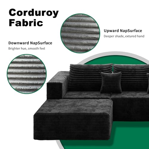 Image of 110 inch Modern Fabric Boneless Couch with Deep Seat, Sectional Couches for Living Room, Upholstered Cloud Sofa with 2 Ottoman, No Assembly Required (U Shaped Sofa)