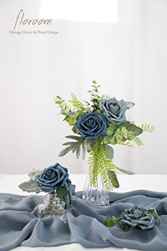 image for Floroom Artificial Flowers 25pcs Real Looking Dusty Blue Foam Fake Ros