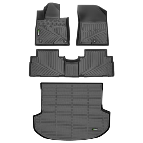 Image of HAFIDI Floor Mats & Cargo Liner Set Fit for 2019 2020 Hyundai Santa FE All Weather Protection TPE Anti-Slip Automotive Full Set Floor Liners Custom Accessories - Black