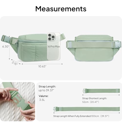 Image of TOPEAST Waist Pack 3.5L Fanny Packs with Water Bottle Holder, Large Capacity Travel Belt Purse Anti-Theft RFID Blocking, Sage Fluffy Crossbody Sling Bag for Hiking Walking