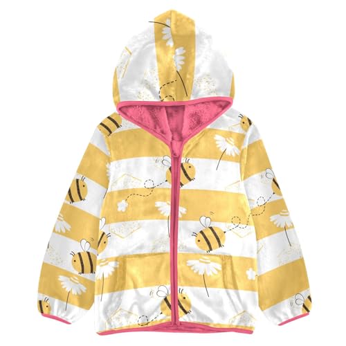 OTVEE Bee Daisy Yellow Stripe Kids Hoodie Jacket Fall Spring Full Zip Warm Outwear Coat