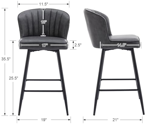 Image of EALSON 26 Inch Counter Height Bar Stools Set of 2 Leather Counter Stools with Back Modern Comfortable Bar Chairs with Metal Footrest Upholstered Kitchen Island Stool for Home Bar Dining Room, Grey