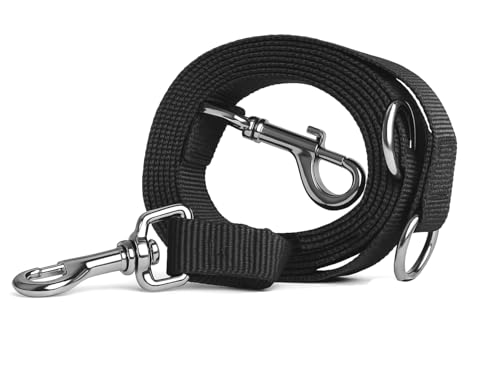 Leisegrün Hundeleine 3m aus Nylon – verstellbare Führleine mit 2 Karabinern für kleine & mittelgroße Hunde – Schwarz (Modell Kenmare, 180 g)