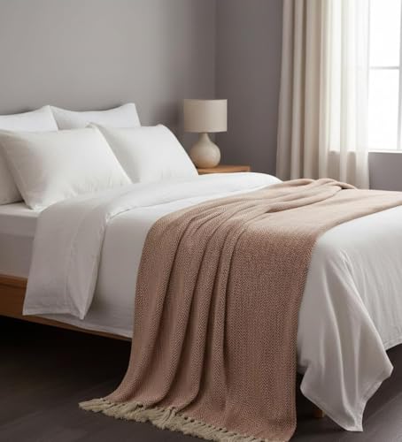 Image of Cotton Weave Boho Sofa Throw Blanket 50x60 Inches or 125x150 cms Lightweight, Soft & Breathable Couch, Bed or Chair Throw Blanket for Living or Bedroom, Zigzag Rust