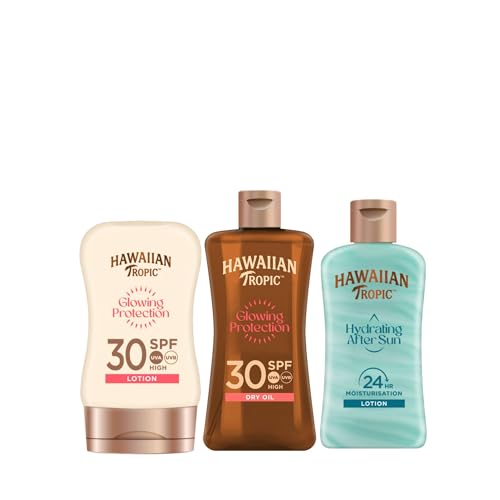Hawaiian Tropic - Aceite Solar Bronceador Glowing Protection SPF 30 - Loción Protectora Glowing SPF 30 100 ml - After Sun Hydrating 60 ml